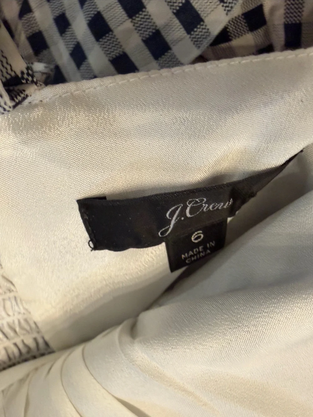 J. Crew Navy and White Gingham Ruffle Midi silk Dress size 6